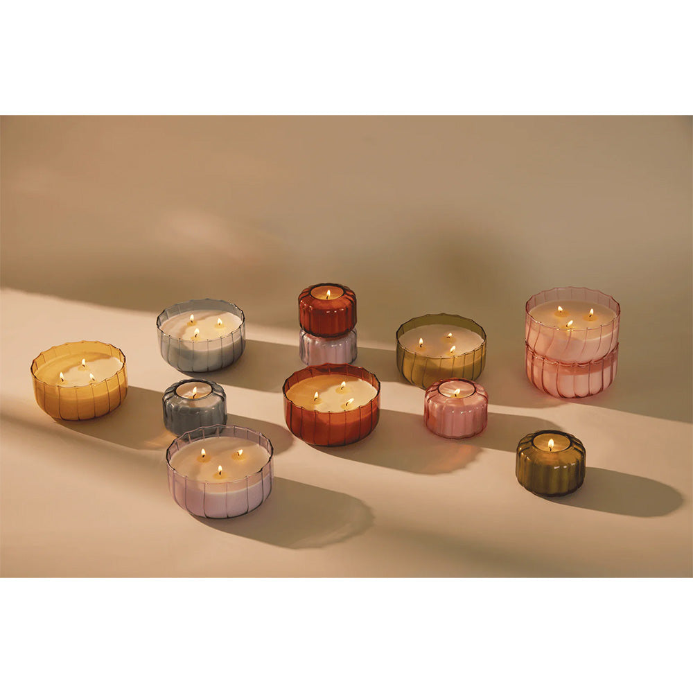 12oz TRANSPARENT RIBBED GLASS CANDLE - GOLDEN EMBER