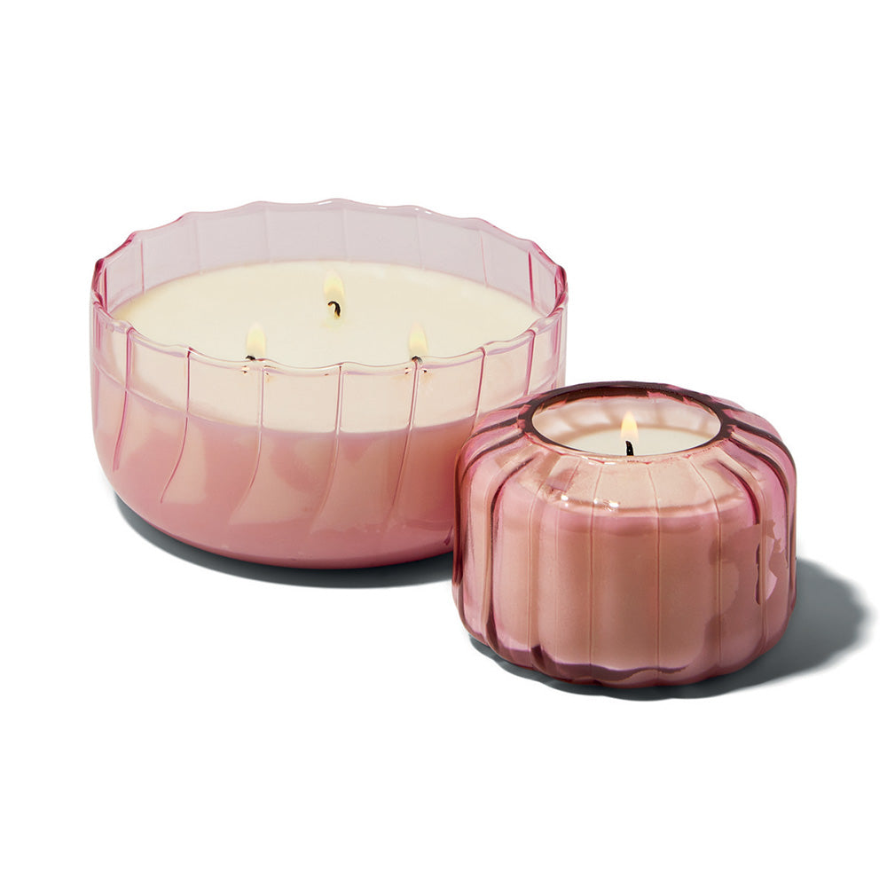 4.5oz TRANSPARENT RIBBED GLASS CANDLE - DESERT PEACH