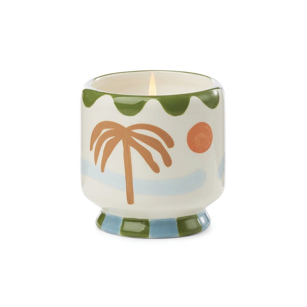 A DOPO 8oz CERAMIC CANDLE - LUSH PALMS DEWY MELON VIOLET & DRIFTWOOD