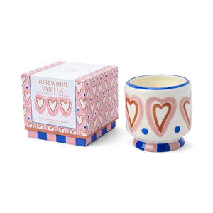 A DOPO 8oz CERAMIC CANDLE - HEARTS ROSEWOOD VANILLA