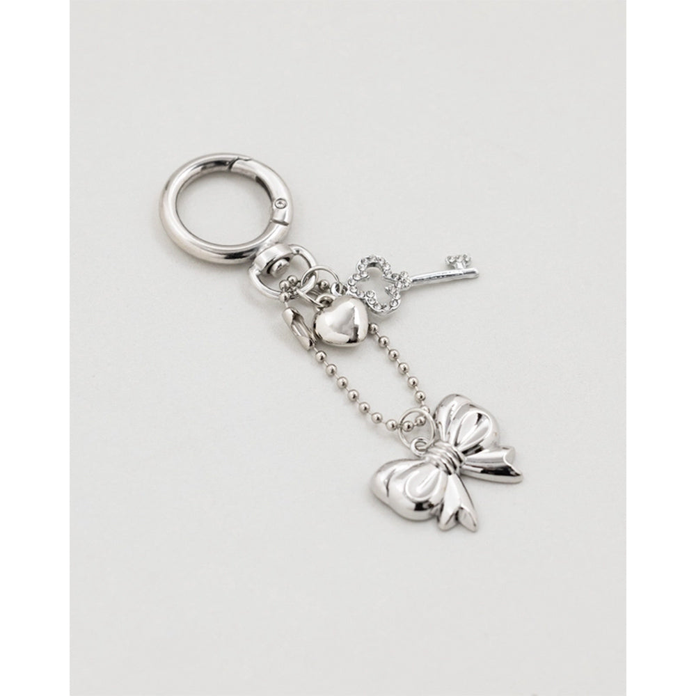 BAG CHARM - PUFFY BOW & HEART CHARM