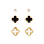 CLOVER AND STUD EARRINGS - BLACK