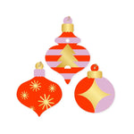 GIFT TAG SET - BAUBLES LILAC POPPY & RED