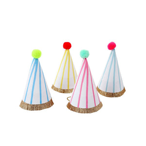 PARTY HATS - 8 STRIPE POM POM HATS