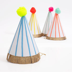 PARTY HATS - 8 STRIPE POM POM HATS