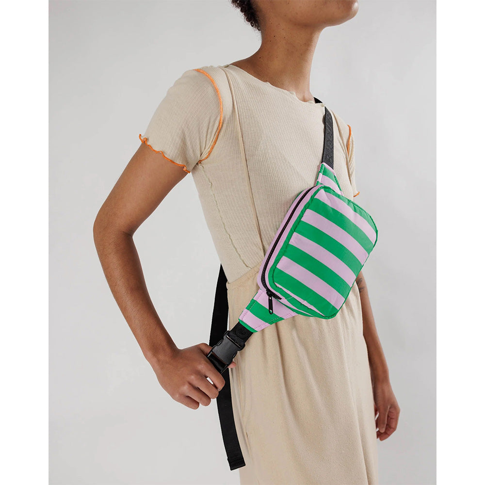 BAGGU PUFFY FANNY PACK - PINK GREEN AWNING STRIPE