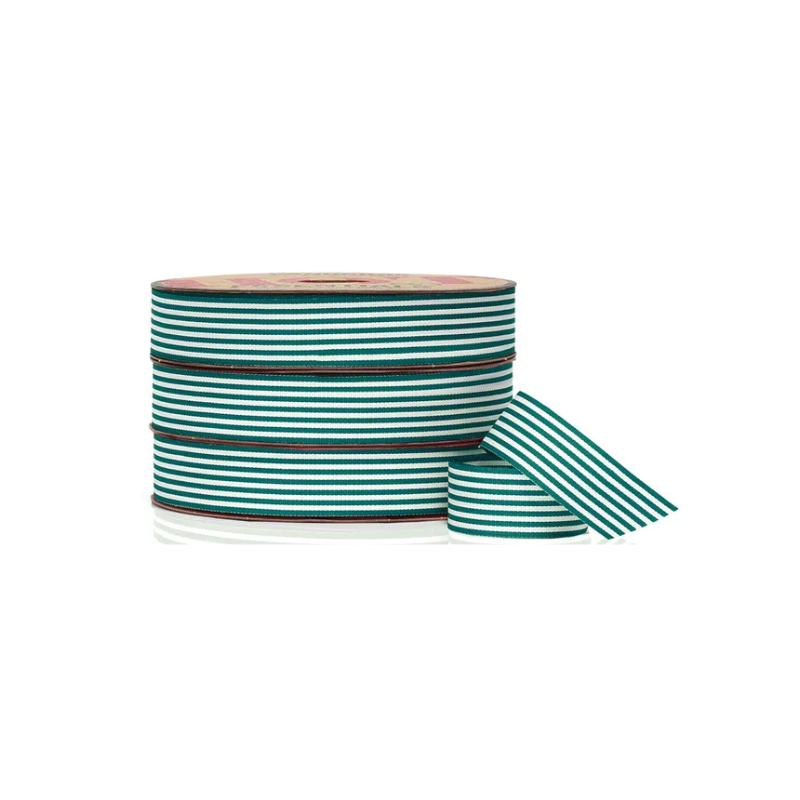 3M RIBBON - GROSGRAIN CANDY STRIPED GREEN & WHITE