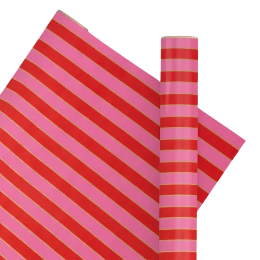 10M ROLL WRAP - NUTCRACKER BRIGHT PINK / POPPY RED