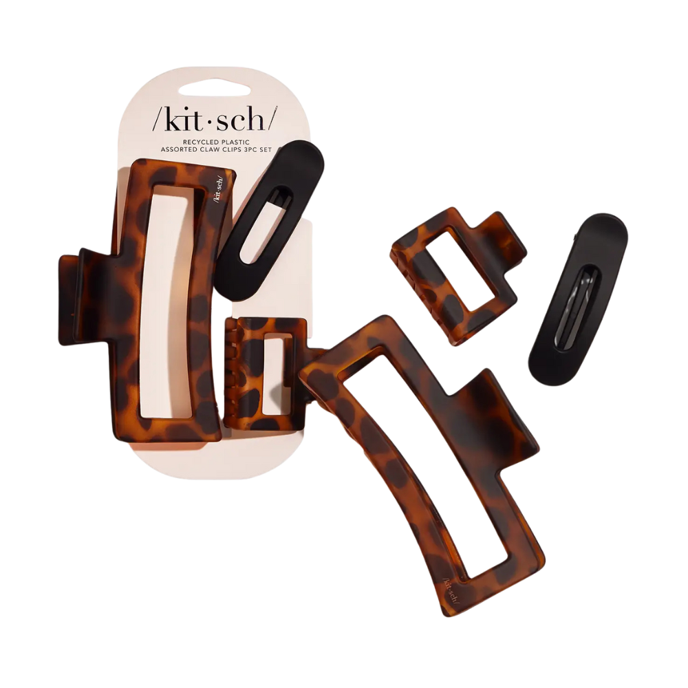 ASSORTED CLAW CLIPS 3PC SET - RECTANGLE OPEN SHAPE