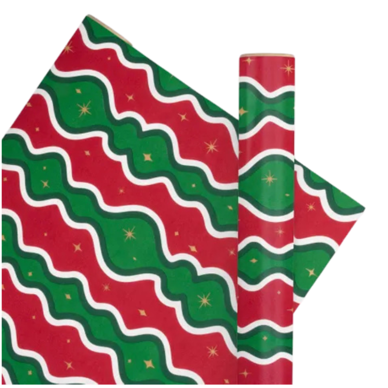 10M ROLL WRAP - RETRO SWIRL RED & EMERALD