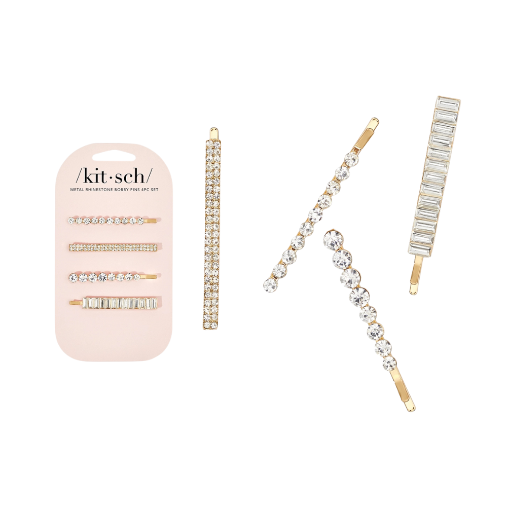 METAL RHINESTONE ASSORTED BOBBY PIN 4PC - GOLD