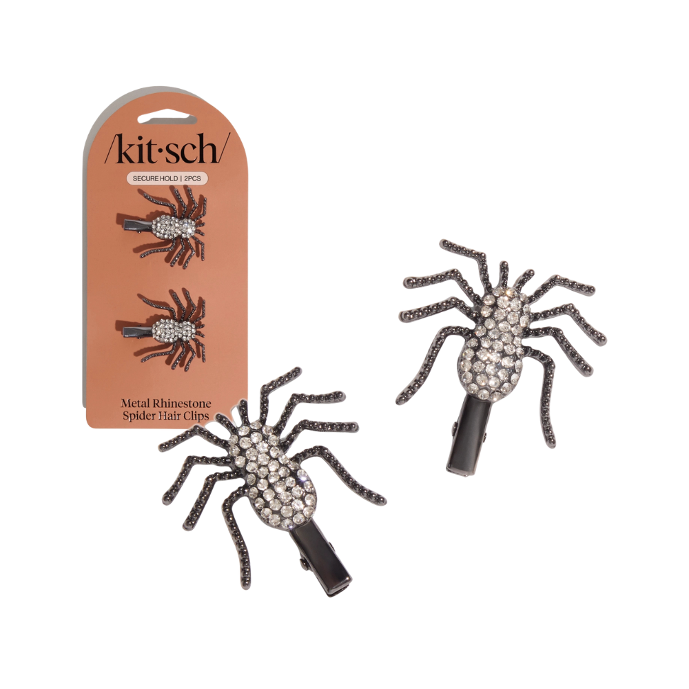 METAL RHINESTONE HAIR CLIPS 2PC SET - SPIDER