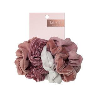 VELVET SCRUNCHIES 5PCS - BLUSH & MAUVE