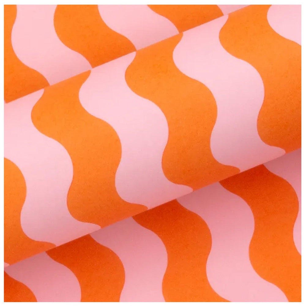 10M PAPER WAVES PINK & ORANGE ROLL WRAP