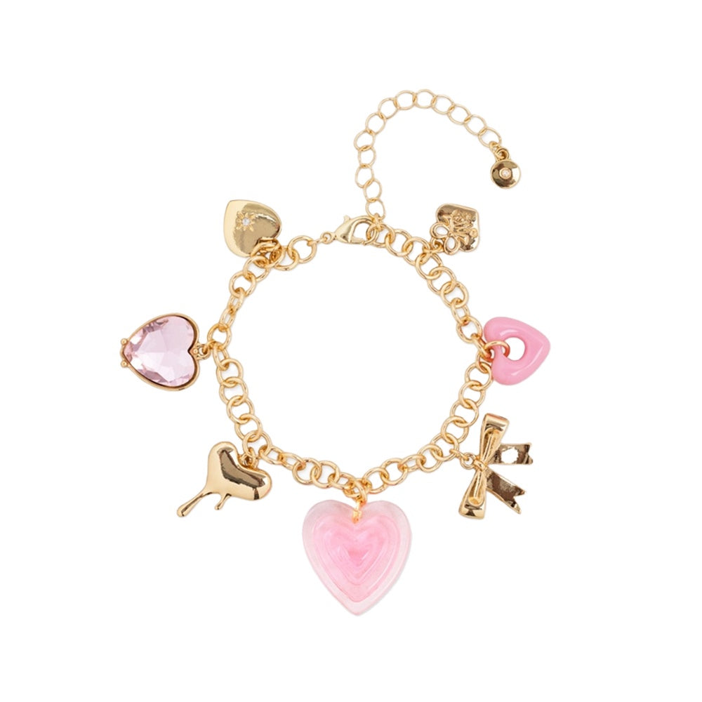 Y2K PINK HEART AND BOW CHARM BRACELET