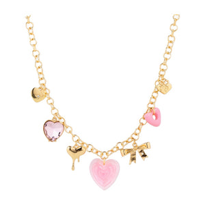 Y2K PINK HEART AND BOW CHARM NECKLACE