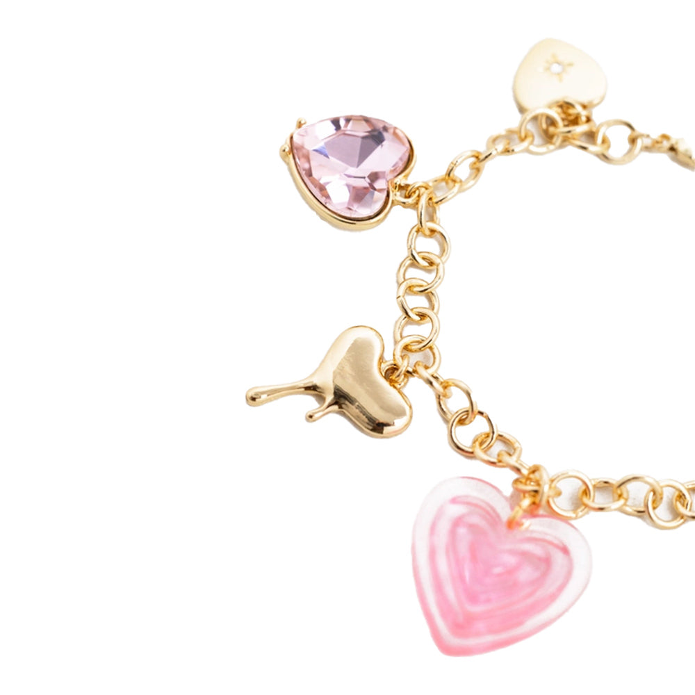 Y2K PINK HEART AND BOW CHARM BRACELET