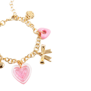 Y2K PINK HEART AND BOW CHARM BRACELET