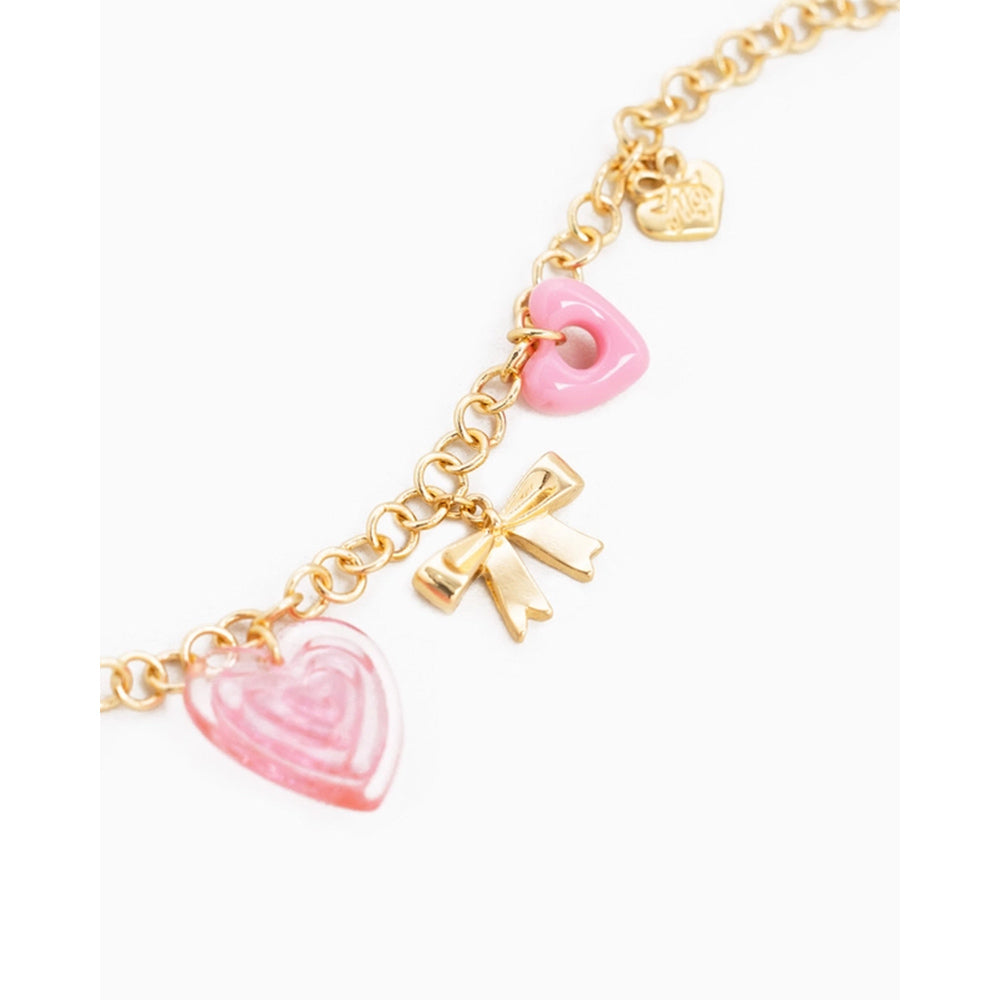 Y2K PINK HEART AND BOW CHARM NECKLACE