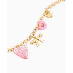 Y2K PINK HEART AND BOW CHARM NECKLACE