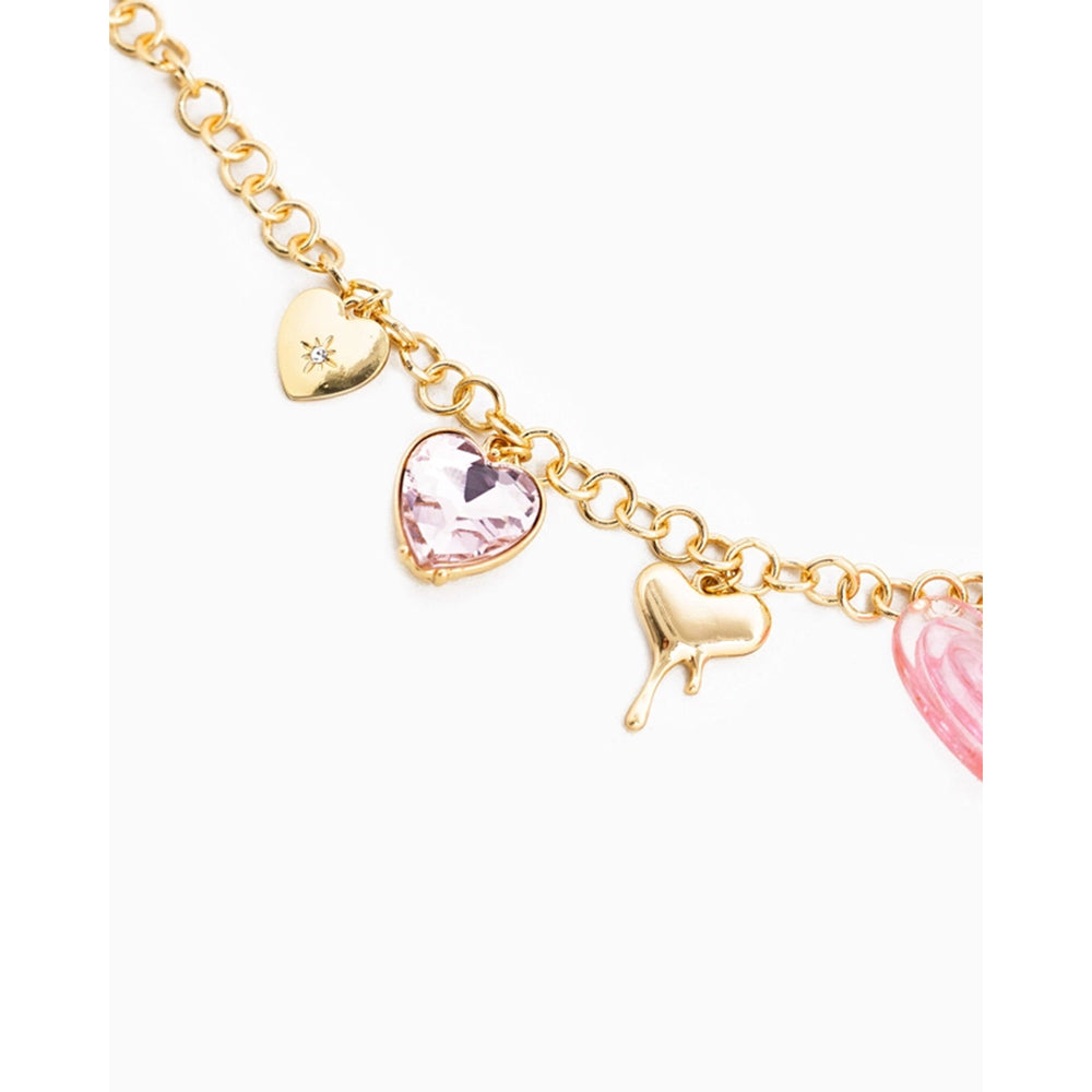 Y2K PINK HEART AND BOW CHARM NECKLACE