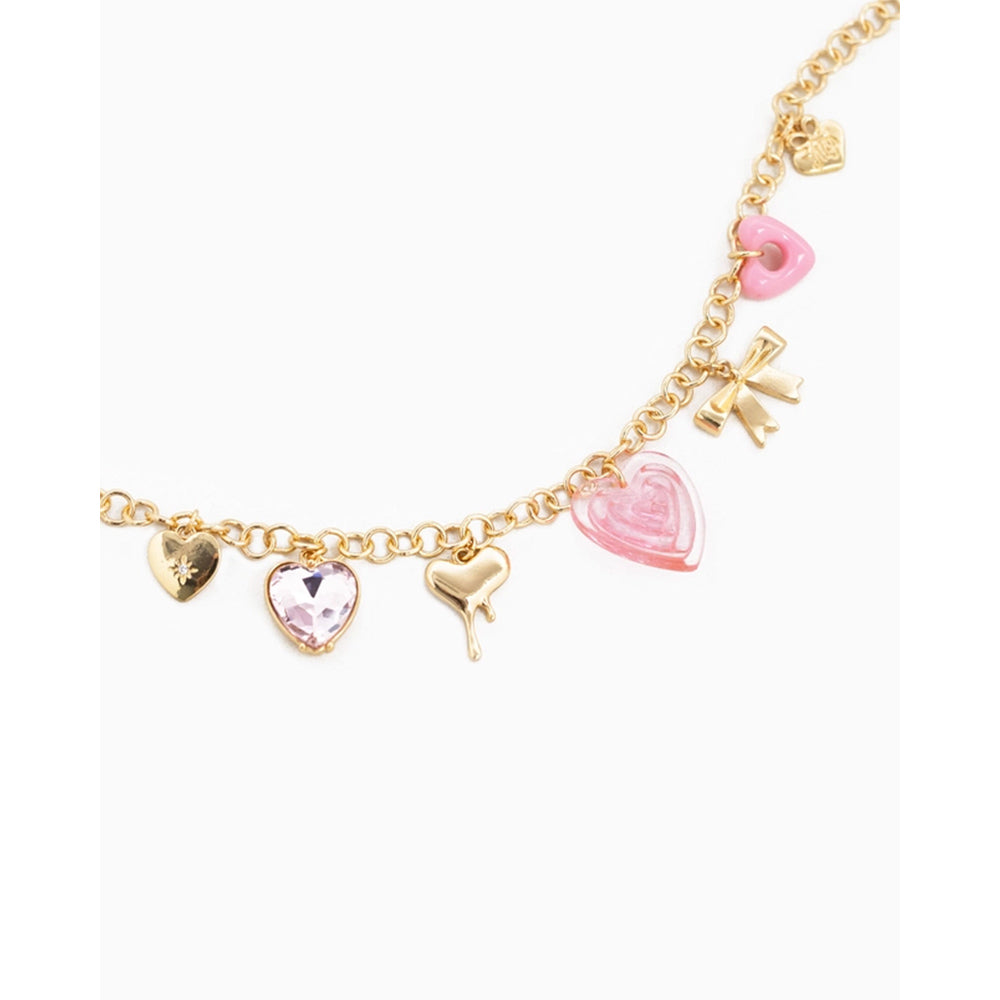 Y2K PINK HEART AND BOW CHARM NECKLACE