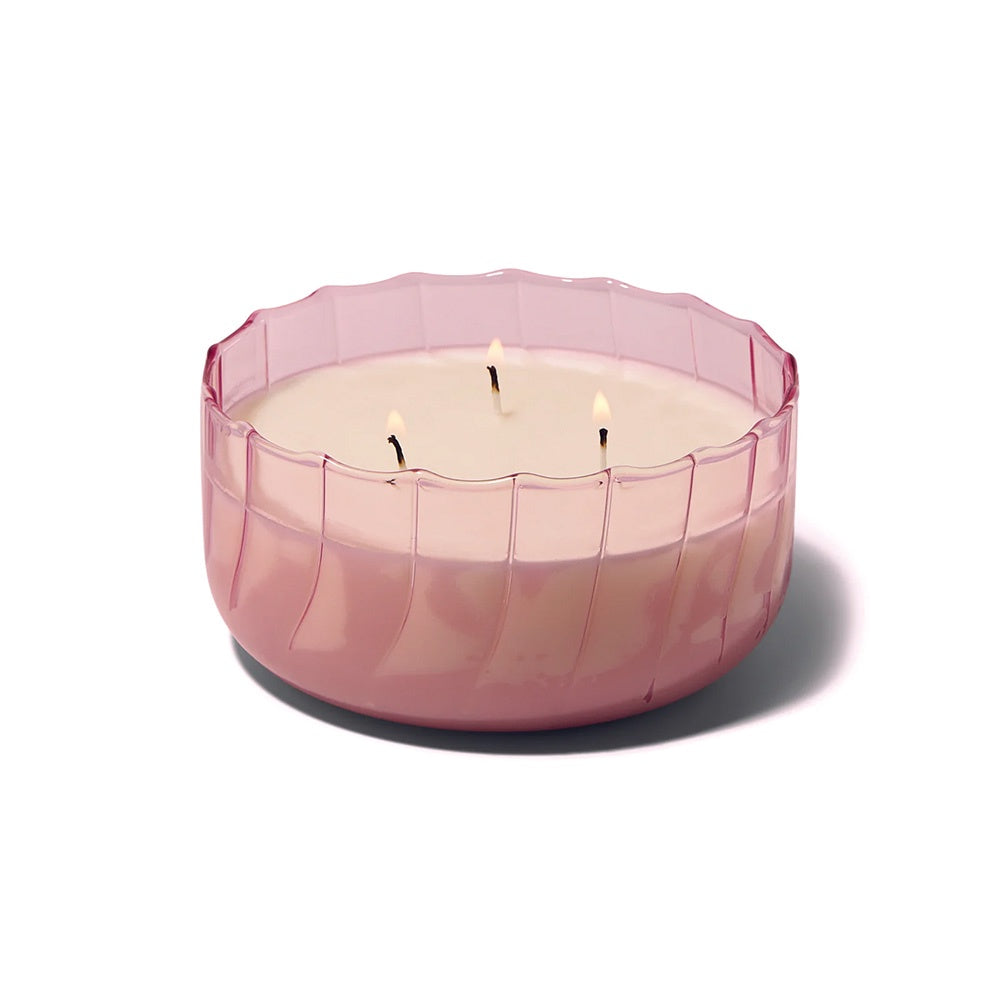 12oz TRANSPARENT RIBBED GLASS CANDLE - DESERT PEACH