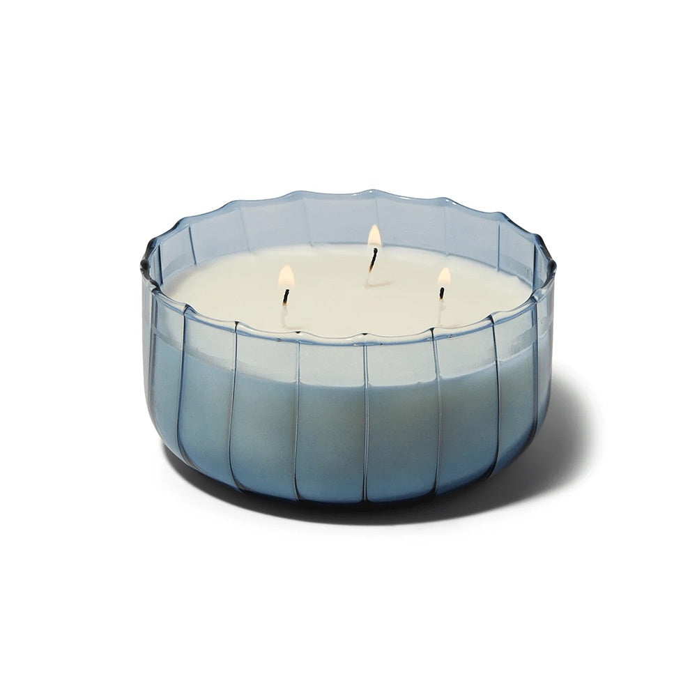 12oz TRANSPARENT RIBBED GLASS CANDLE - PEPPERED INDIGO