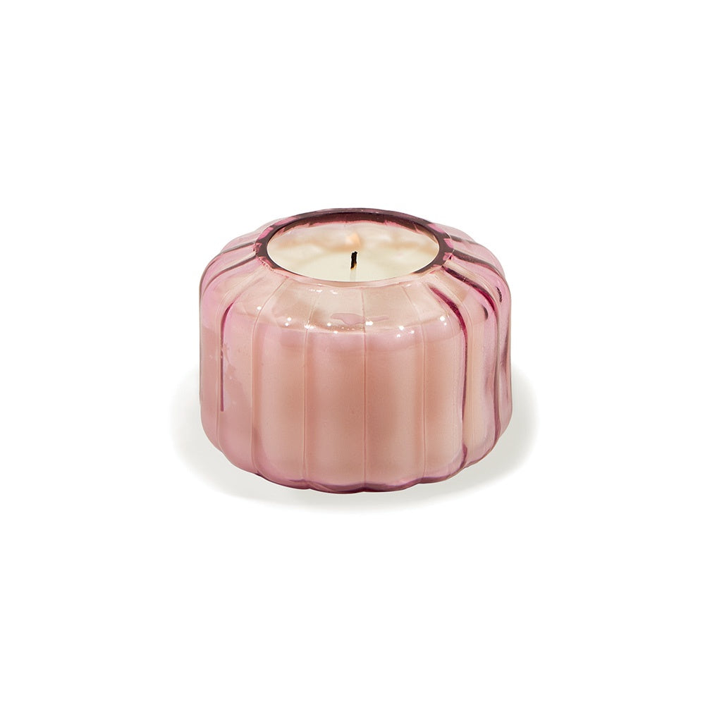 4.5oz TRANSPARENT RIBBED GLASS CANDLE - DESERT PEACH