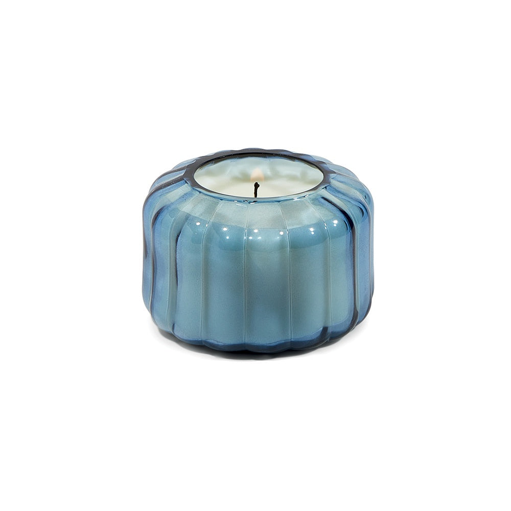 4.5oz TRANSPARENT RIBBED GLASS CANDLE - PEPPERED INDIGO