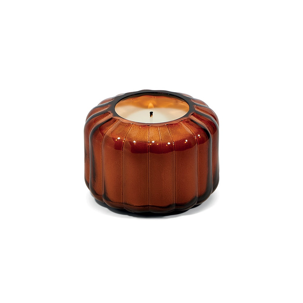 4.5oz TRANSPARENT RIBBED GLASS CANDLE - TOBACCO PATCHOULI