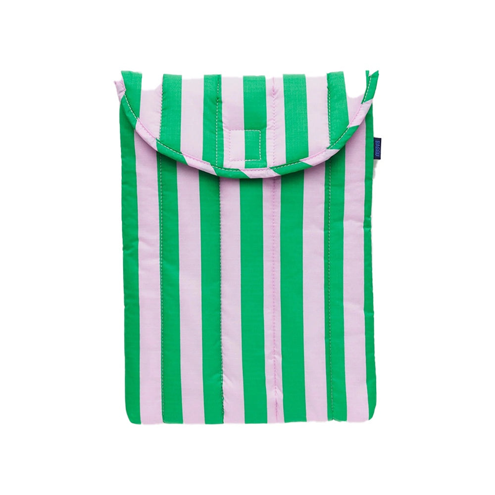 BAGGU 13" PUFFY LAPTOP SLEEVE - PINK GREEN AWNING STRIPE