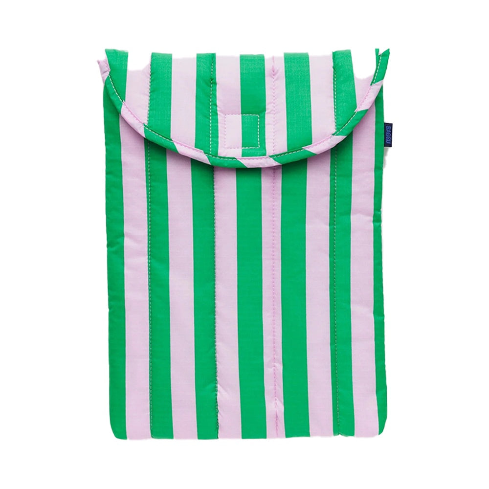 BAGGU 16" PUFFY LAPTOP SLEEVE - PINK GREEN AWNING STRIPE