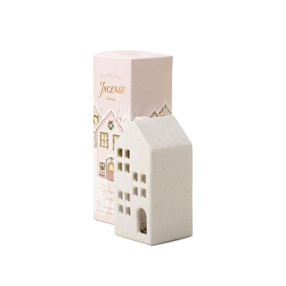 INCENSE CONE HOLIDAY WHITE CERAMIC HOUSE - TEAKWOOD TOBACCO