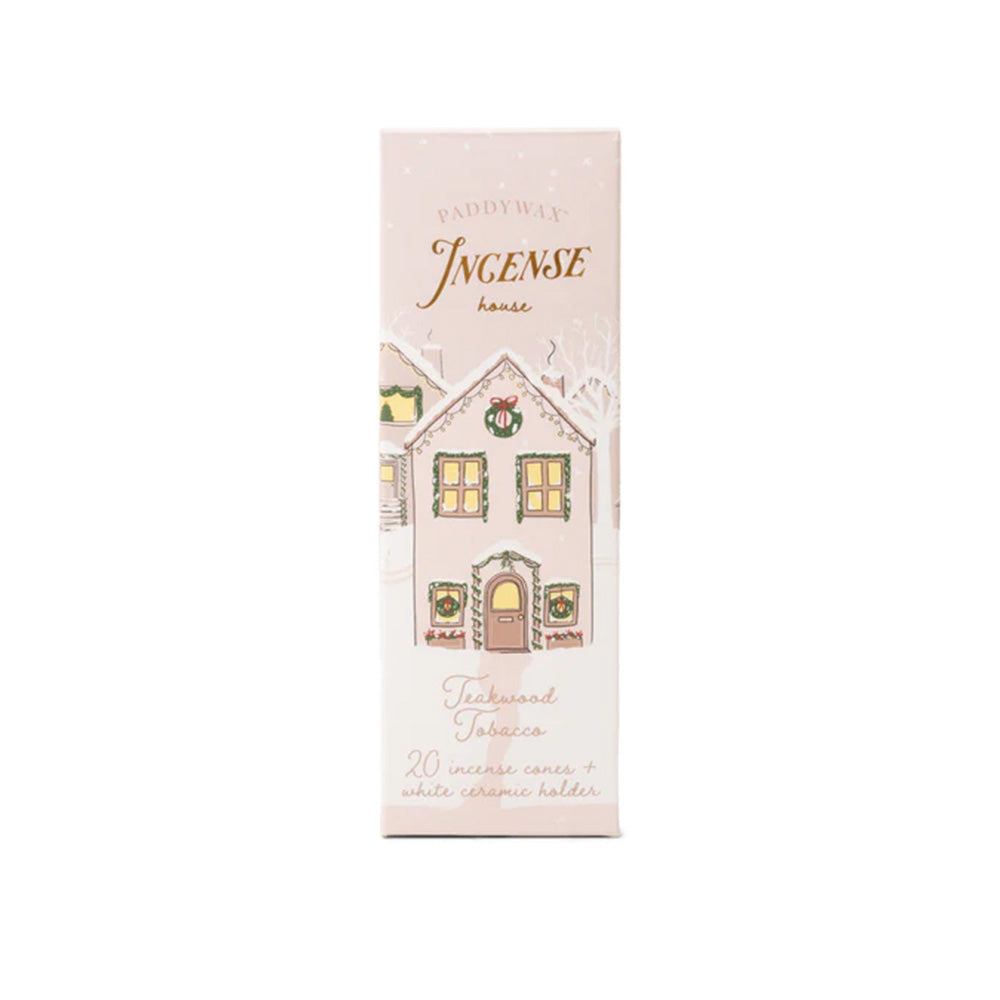 INCENSE CONE HOLIDAY WHITE CERAMIC HOUSE - TEAKWOOD TOBACCO