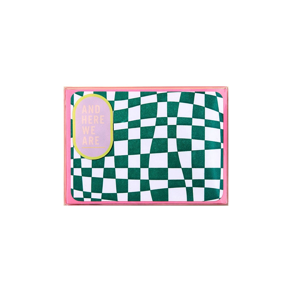 NOTECARD SET - GREEN WAVY CHECK